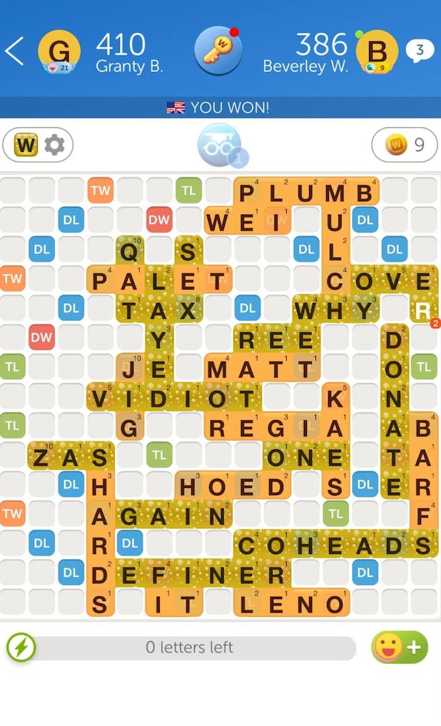 An online Scrabble match the author played with her now deceased friend.