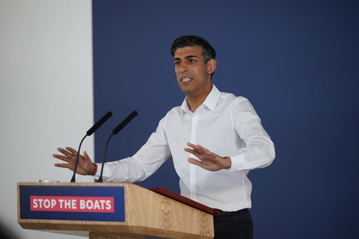 Rishi Sunak speaks during a press conference in Dover in June.
