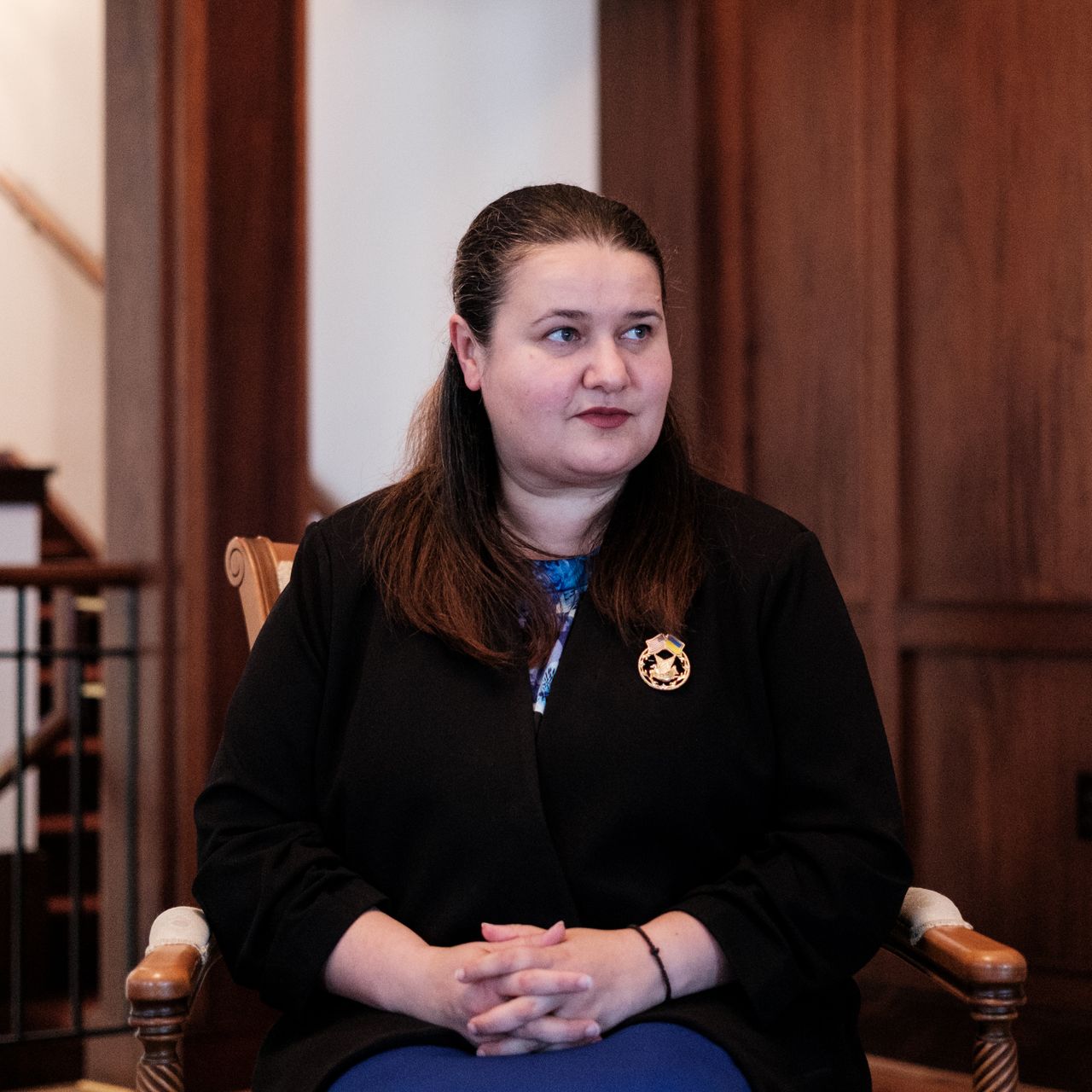Oksana Markarova, Ukraine's ambassador to the United States, sits for a portrait in her office at the Ukrainian Embassy in Washington on Aug. 9. She told HuffPost Ukrainians are not disappointed in their counteroffensive because they knew it would be difficult.