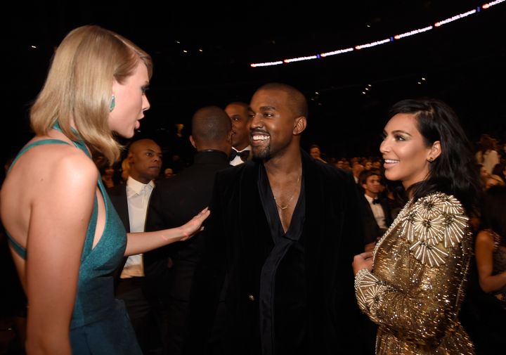 Taylor Swift, Kanye West and Kim Kardashian West in 2015