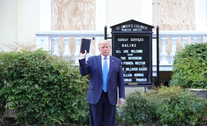 President Donald Trump holds a Bible in front of a church in Washington on June 1, 2020, amid protests over racial inequality in the U.S.