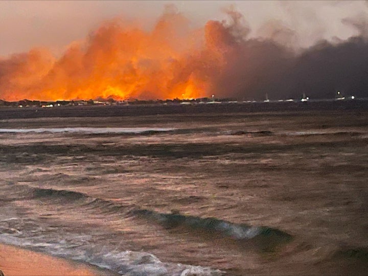 A view of flames as wildfires engulfed the historic town of Lahaina, Maui, Hawaii, U.S. August 9, 2023. Erin Hawk/Handout via REUTERS