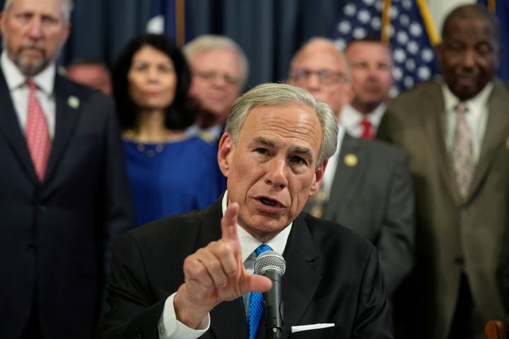 Texas Gov. Greg Abbott speaks after signing one of several Public Safety bills at the Texas Capitol in Austin, Texas, Tuesday, June 6, 2023. Texas has bused more than 30,000 migrants to Democratic-controlled cities across the U.S. since last year as part of Abbott's crackdown at the border.