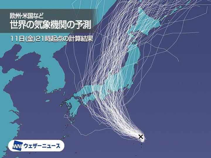 参考 世界各国の気象機関が計算した進路のシミュレーション結果