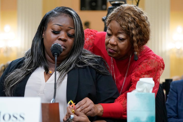 Wandrea "Shaye" Moss, a former Georgia election worker, is comforted by her mother Ruby Freeman, right, during a House select committee investigation into the Jan. 6 attack on the U.S. Capitol.