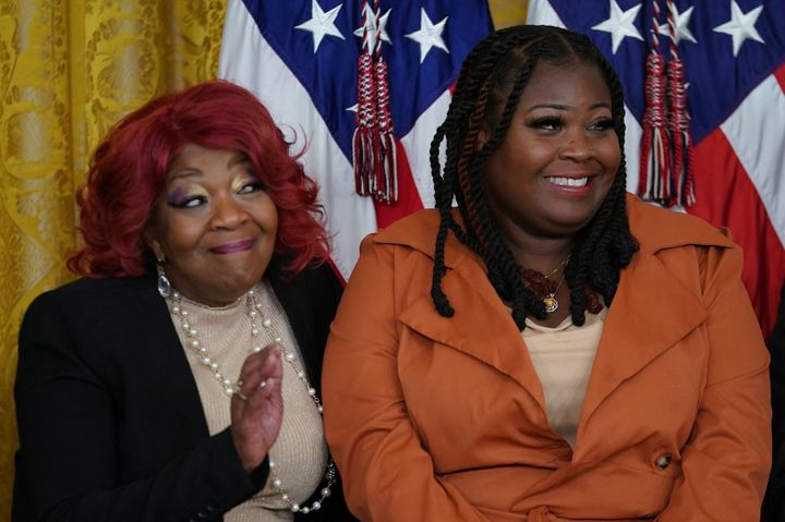 Ruby Freeman and her daughter Shaye Moss attend an event at the White House on the second anniversary of the Jan. 6, 2021, attack on the U.S. Capitol.