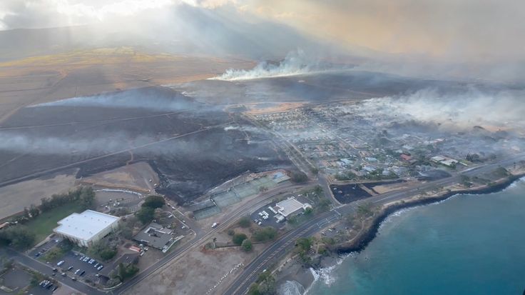 An aerial view of burned areas in Maui, Hawaii, on Aug. 9 in this screenshot taken from a social media video.
