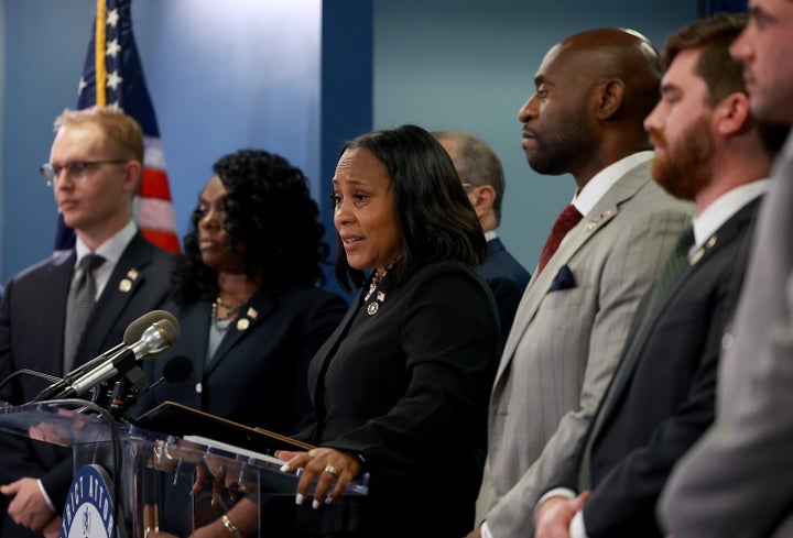 ATLANTA, GEORGIA - AUGUST 14: Fulton County District Attorney Fani Willis speaks during a news conference at the Fulton County Government building on August 14, 2023 in Atlanta, Georgia. A grand jury today handed up an indictment naming former President Donald Trump and his Republican allies over an alleged attempt to overturn the 2020 election results in the state. (Photo by Joe Raedle/Getty Images)