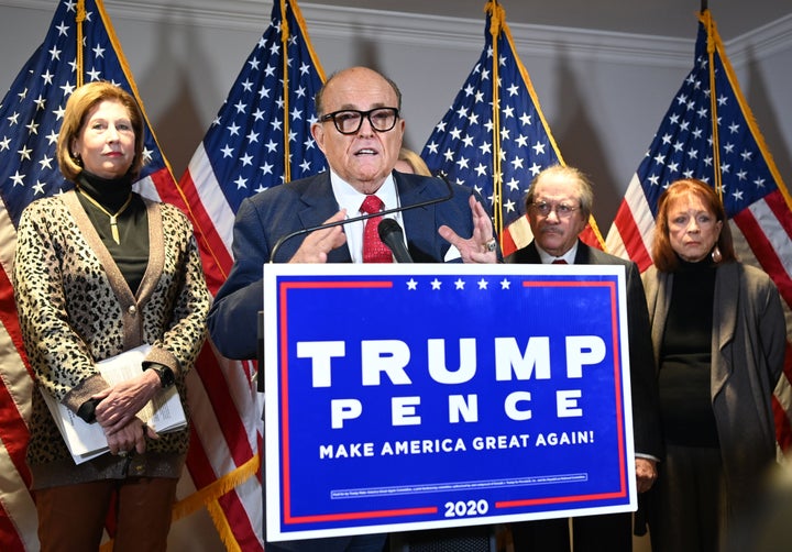 Trump's personal lawyer Rudy Giuliani speaks during a press conference at the Republican National Committee headquarters in Washington, DC, on November 19, 2020. (Photo by MANDEL NGAN / AFP) (Photo by MANDEL NGAN/AFP via Getty Images)