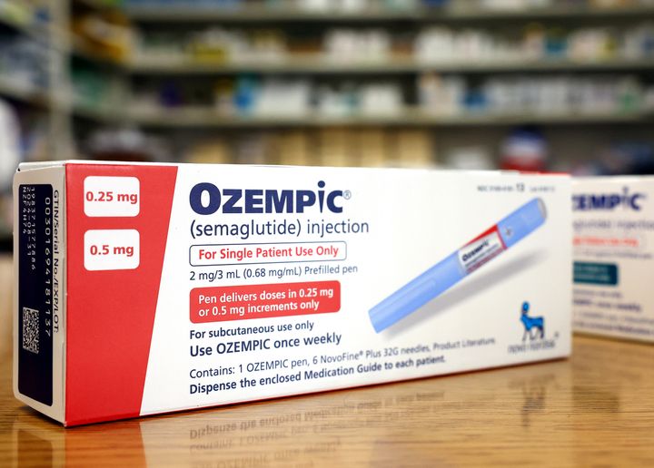 Boxes of the diabetes drug Ozempic rest on a pharmacy counter on April 17 in Los Angeles.
