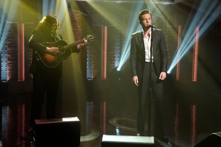 The Killers performing on Late Night With Seth Meyers in 2018