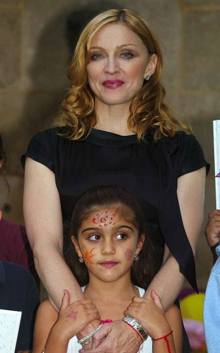Madonna and Lourdes in 2003 at the launch of her children's book The English Roses