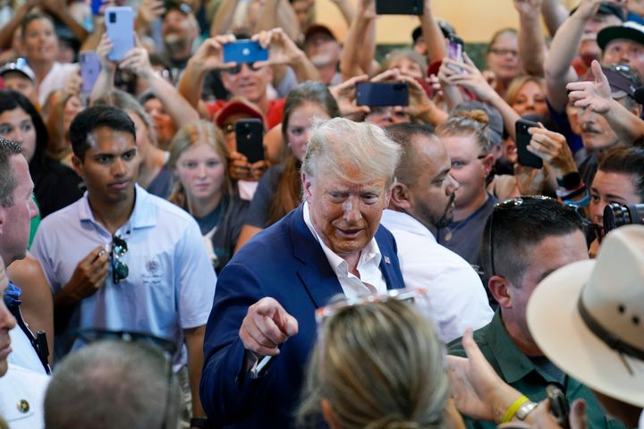 Donald Trump was mobbed by fairgoers in Iowa over the weekend, after swooping into the event with little notice.
