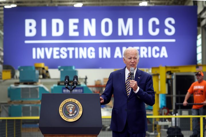 President Joe Biden speaks about his "Bidenomics" economic plan on the one-year anniversary of the Inflation Reduction Act of 2022 at Ingeteam Inc., an electrical equipment manufacturer, on Aug. 15 in Milwaukee, Wisconsin.