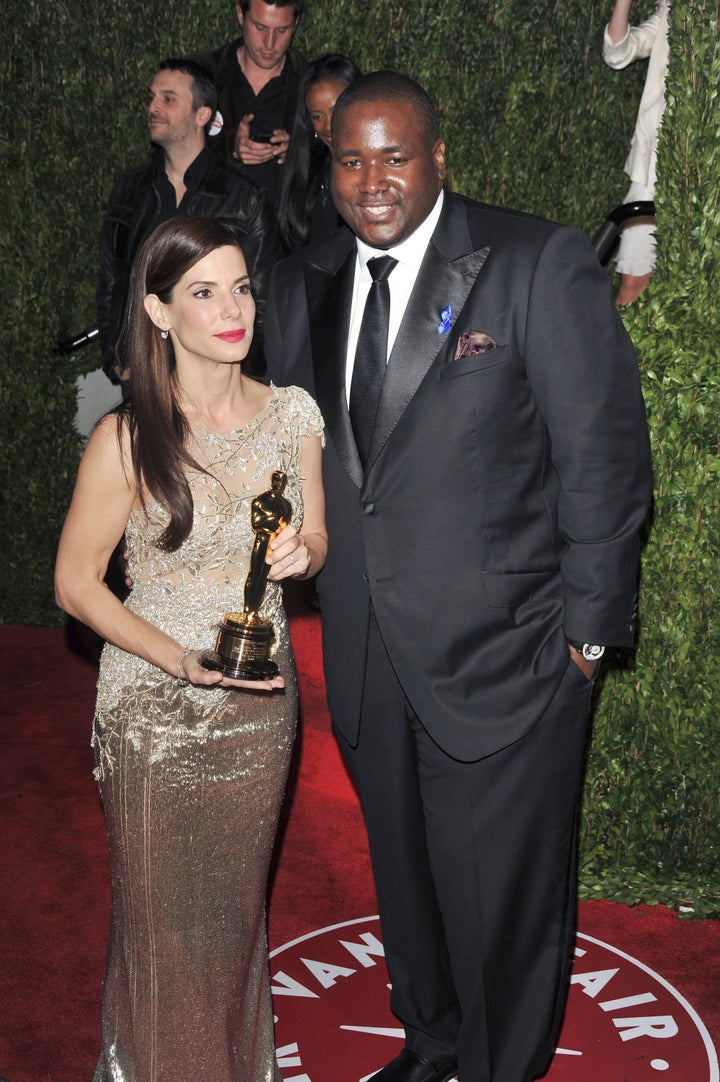 Actors Sandra Bullock and Quinton Aaron at the 2010 Academy Awards.