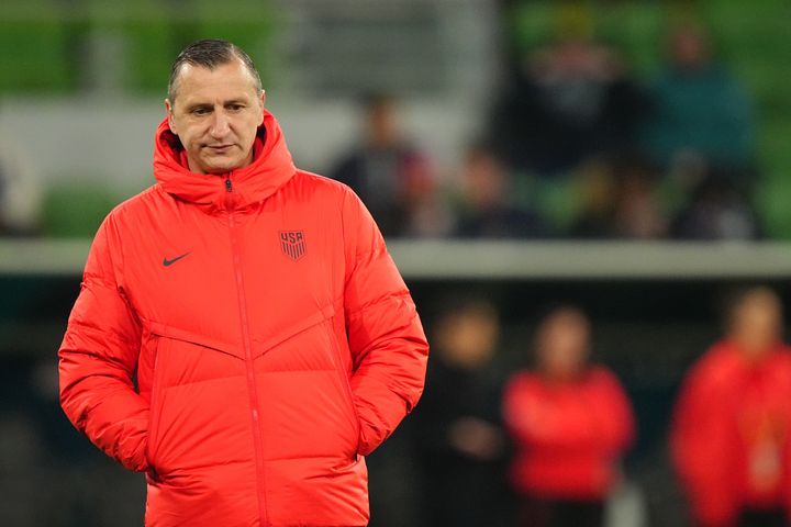 US coach Vlatko Andonovski looks on during a game in Melbourne, Australia August 6.  Andonovski has stepped down as coach of the team after being eliminated early from the tournament.