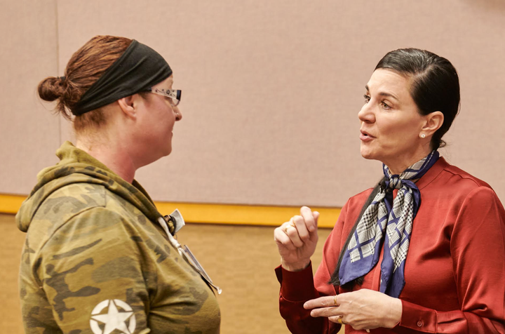 The author (right) chatting with nurse Jenn at University of Missouri Hospital.