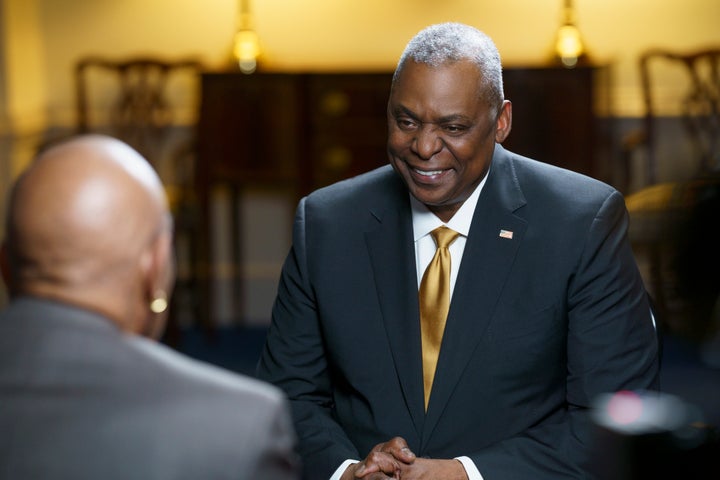 Morgan Freeman speaking to Lloyd J. Austin III, the first Black secretary of defense.