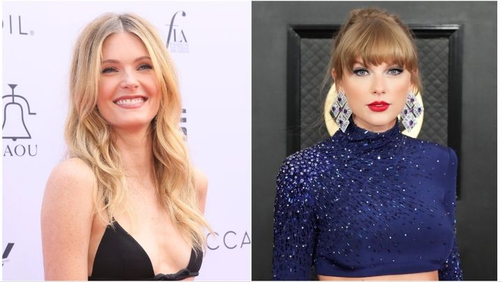 From Left: Meghann Fahy and Taylor Swift. The White Lotus star recently dished on being starstruck meeting the pop singer.