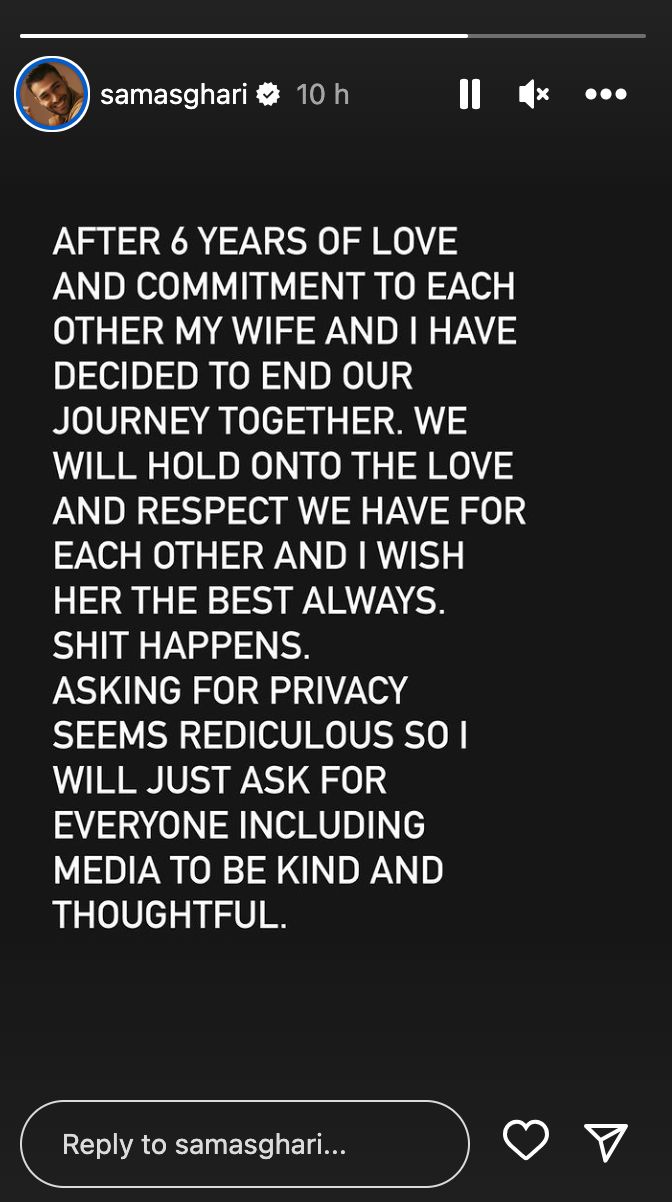 Sam Asghari posted this statement on Instagram