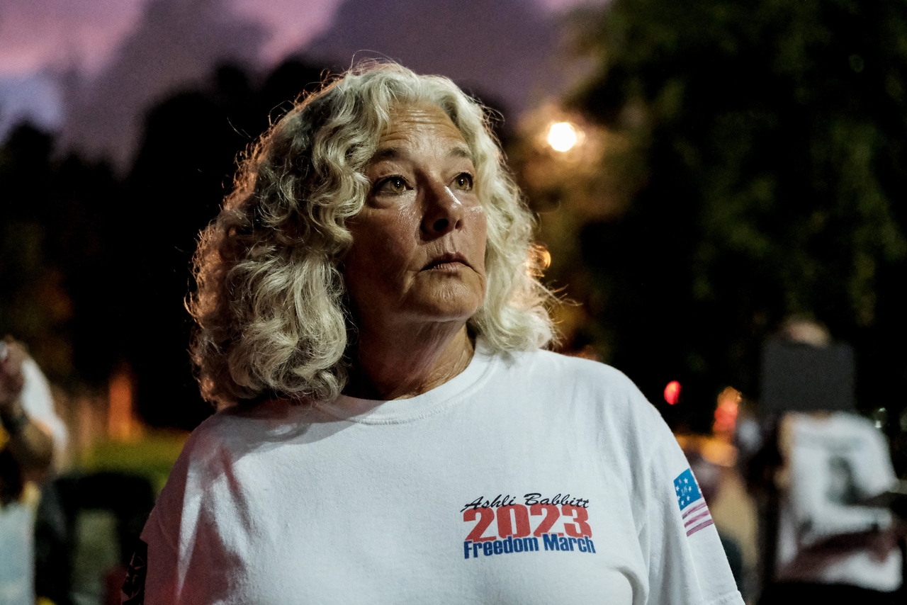 Micki Witthoeft, the mother of Ashli Babbitt, is seen outside of the D.C. jail on Aug. 15, 2023.