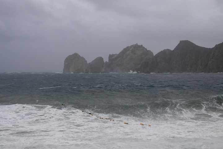 A rough sea is seen from Cabo San Lucas, Baja California State, Mexico, as rain and gusts of wind of Hurricane Hilary reach the area, on August 19, 2023.