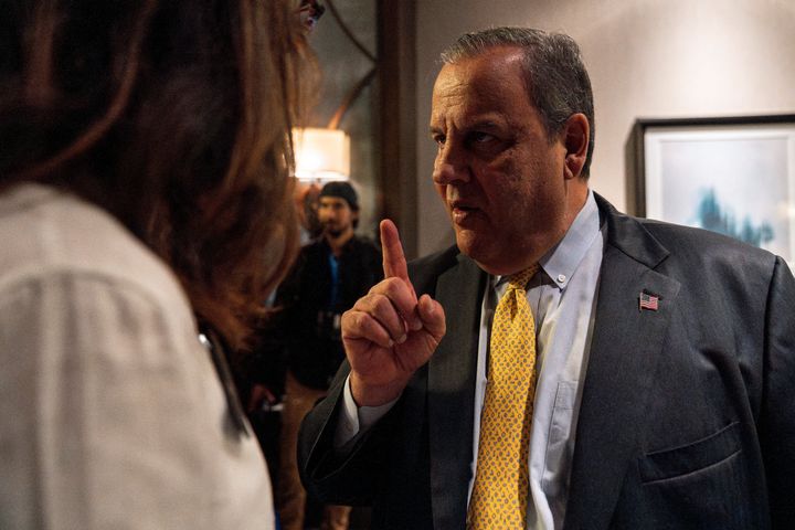 Republican presidential candidate and former New Jersey Gov. Chris Christie speaks to a supporter at Erick Erickson's "Gathering" event in Atlanta, Georgia, on Saturday, August 19.