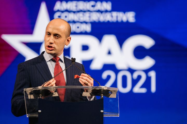 Steven Miller speaks during the Conservative Political Action Conference CPAC in Dallas, Texas, on July 11, 2021.