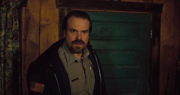 David Harbour in character as Jim Hopper in Stranger Things