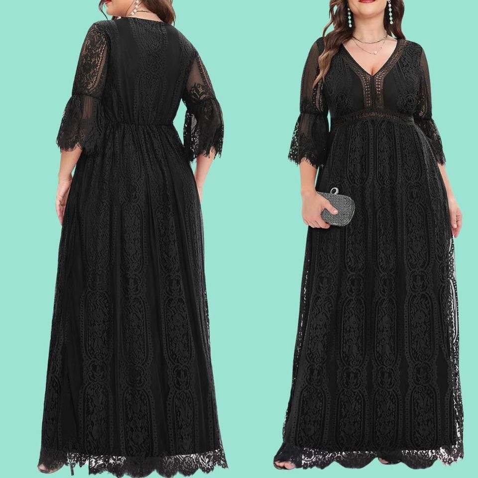 Horoscopez Long Flared Sleeve Lace Maxi Dress - Black