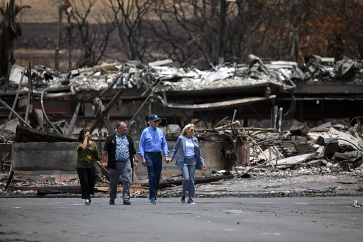 President Joe Biden, along with first lady Jill Biden, met with first responders, survivors and local officials on Monday following the deadly wildfires in Maui.