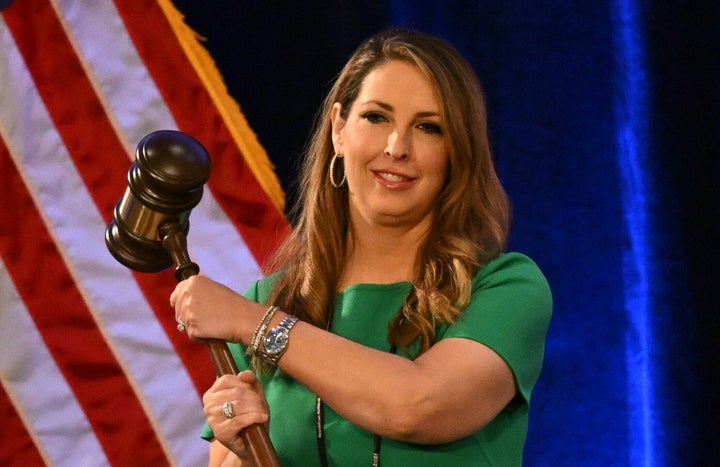 Ronna McDaniel, chair of the Republican National Committee, holds the gavel at the start of the 2023 Republican National Committee Winter Meeting in Dana Point, California, on Jan. 27, 2023.