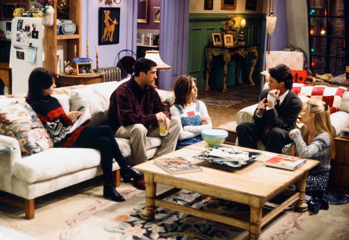 Jennifer and her co-stars on the set of Friends during its first season