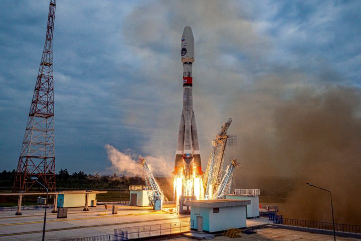 In this image made from video released by Roscosmos State Space Corporation, the Soyuz-2.1b rocket with the moon lander Luna-25 automatic station takes off from a launch pad at the Vostochny Cosmodrome in the Russian Far East on Aug. 11, 2023. The failure of the robotic Luna-25 probe, which crashed onto the surface of the moon over the weekend, reflects the endemic problems that have dogged the Russian space industry since the 1991 collapse of the Soviet Union. 