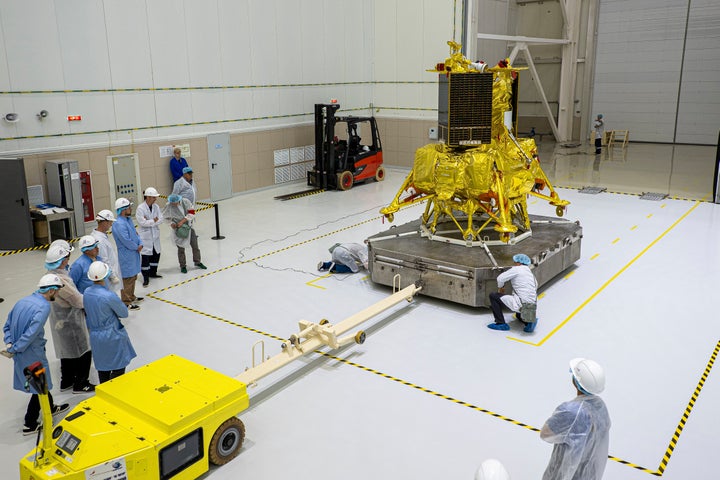 In this photo released by the Roscosmos State Space Corporation, the moon lander Luna-25 automatic station is seen at the Vostochny Cosmodrome in the Russia's Far East, on July 26, 2023. Russia's Luna-25 spacecraft crashed into the moon after it spun into an uncontrolled orbit, the country's Roscosmos space agency said Aug. 20, 2023.