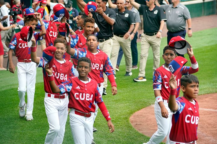 The Cuba Region champion Little League team from Bayamo, Cuba, participates in the opening ceremony of the 2023 Little League World Series tournament in South Williamsport, Pennsylvania, on Aug. 16.