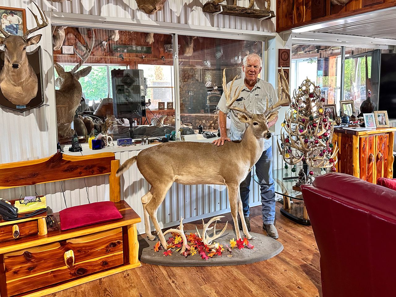 Robert Williams, shown here in a display room at his RW Trophy Ranch, says he offered a compromise to let wounded veterans come to his ranch and shoot the deer for free rather than have state agents mass kill the animals.