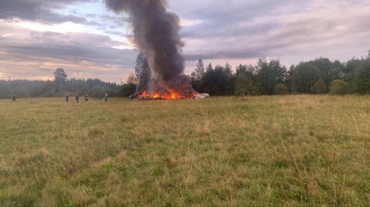 TVER, RUSSIA - AUGUST 23: A view of site after a private jet, allegedly carrying Wagner head Yevgeny Prigozhin and other passengers crashed in Russia's northwestern Tver region, Russia on August 23, 2023. (Photo by Wagner Telegram Account/Anadolu Agency via Getty Images)