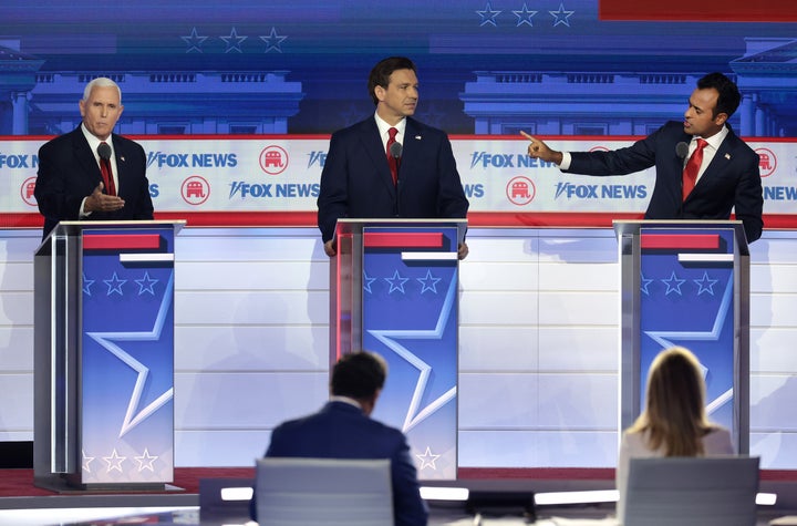 Gov. Ron DeSantis, center, immediately derailed Fox News' line of questioning on climate change.