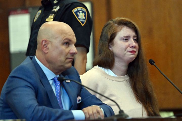 Lauren Pazienza, 28, appears in court with her lawyer on Wednesday in New York.