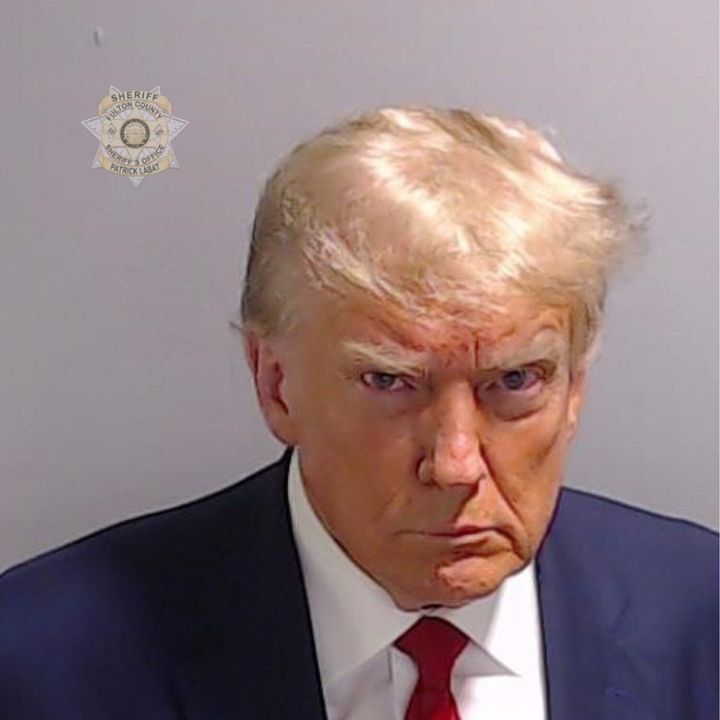 Donald Trump's booking photo, taken at the Fulton County Jail on August 24, 2023. (Photo by Fulton County Sheriff's Office via Getty Images)