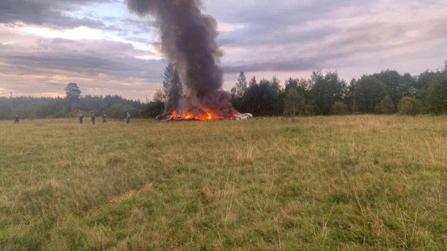 A view of site after a private jet, allegedly carrying Wagner head Yevgeny Prigozhin and other passengers crashed in Russia's northwestern Tver region, Russia on August 23, 2023. 