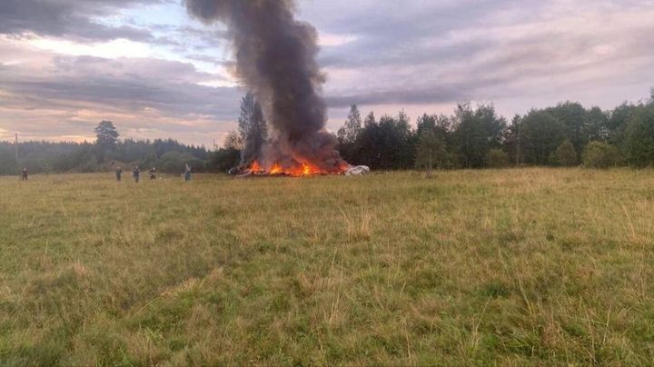 A view of site after a private jet, allegedly carrying Wagner head Yevgeny Prigozhin and other passengers crashed in Russia's northwestern Tver region, Russia on August 23, 2023. 
