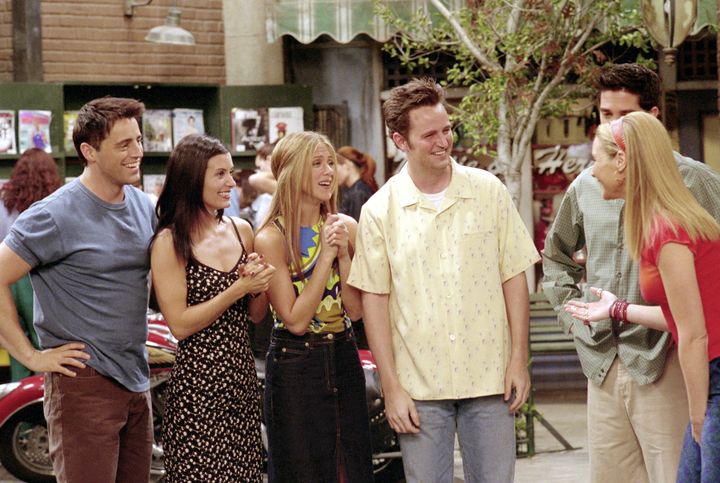 The cast of Friends pictured on set during the show's seventh season