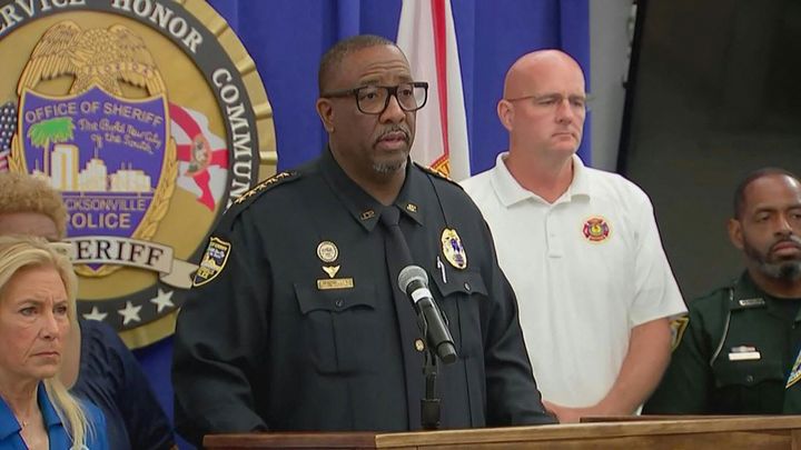 This video grab shows Jacksonville Sheriff TK Waters speaking during a news conference about the gunman in Jacksonville, Florida, August 26, 2023. A white man driven by racial hatred shot dead three Black people in a Florida discount store August 26 before taking his own life after a standoff with police, authorities said."He targeted a certain group of people and that's Black people. That's what he said he wanted to kill. And that's very clear," Jacksonville Sheriff TK Waters told a news conference about the gunman, who was in his early 20s. (Photo by AFP) (Photo by -/AFP via Getty Images)