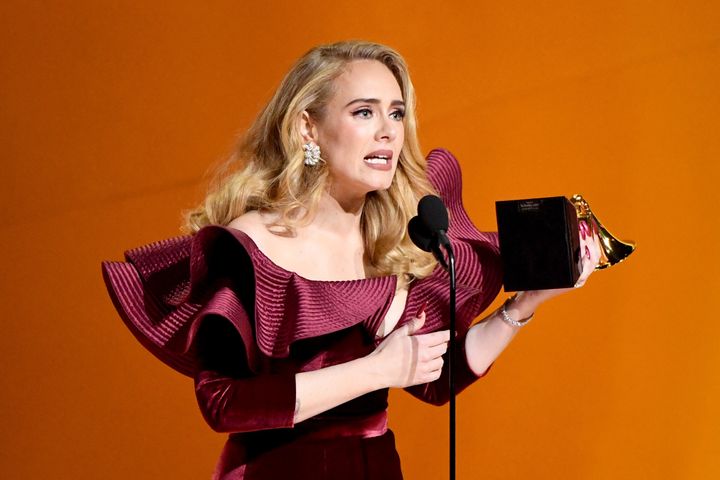 Adele on stage at the Grammys earlier this year
