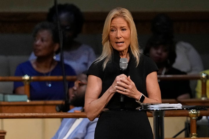 Jacksonville Mayor Donna Deegan speaks to parishioners during a prayer service for the victims of a mass shooting at the St. Paul A.M.E. Church, Sunday, Aug. 27, 2023, in Jacksonville, Fla.