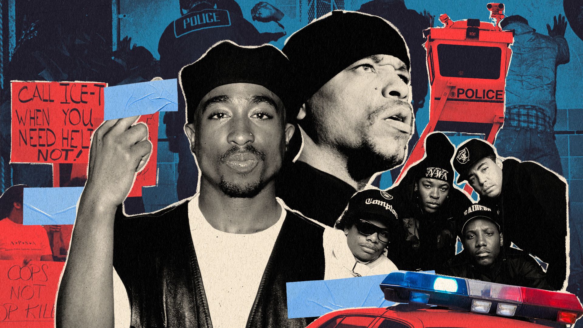 Maddie Abuyuan / HuffPost; Getty Images<br>Tupac, Ice-T, and N.W.A.