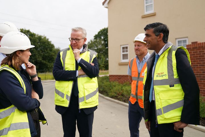 Rishi Sunak and Michael Gove when launching a plan to boost housing by removing some EU rules on water pollution.