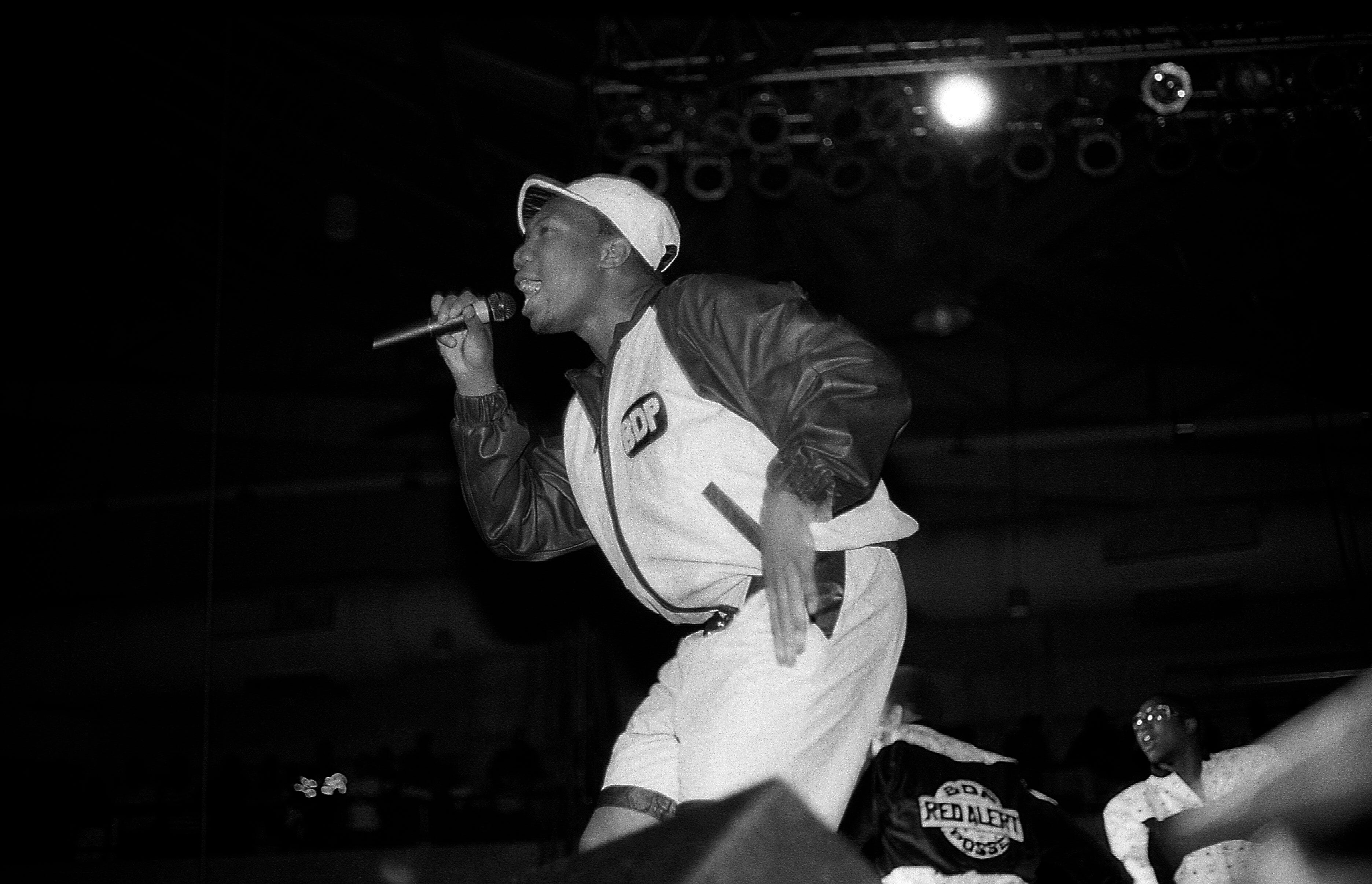 Rapper KRS-One of Boogie Down Productions performs at the U.I.C. Pavilion in Chicago in July 1988.